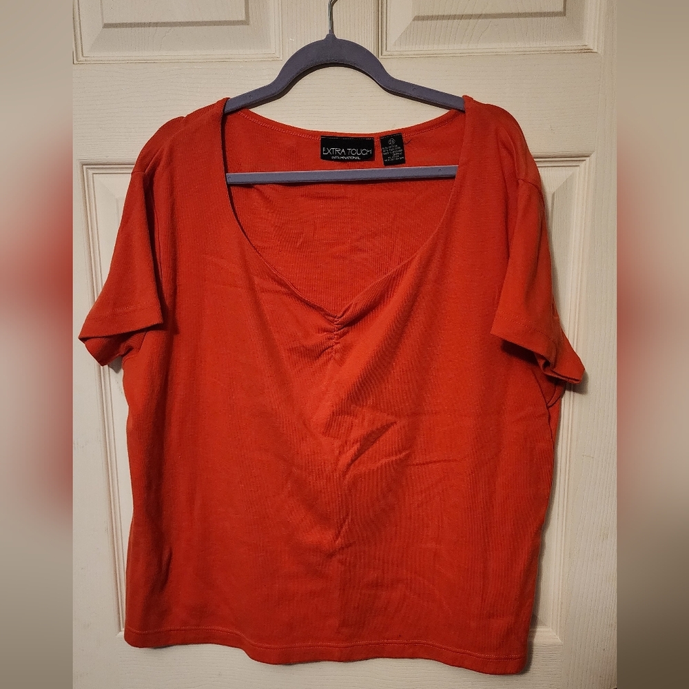 Extra Touch Orange V-Neck Short Sleeve Tee